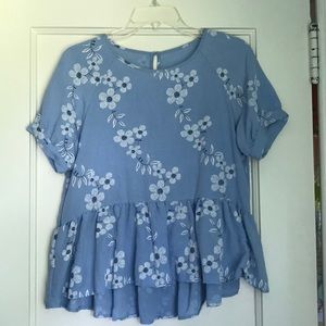 Blue Floral Peplum Blouse
